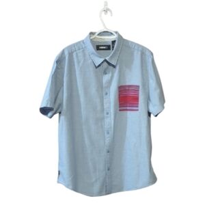 Tony Hawk Men’s Light Blue Casual Shirt – XL – Red Pattern Pocket – 100% Cotton